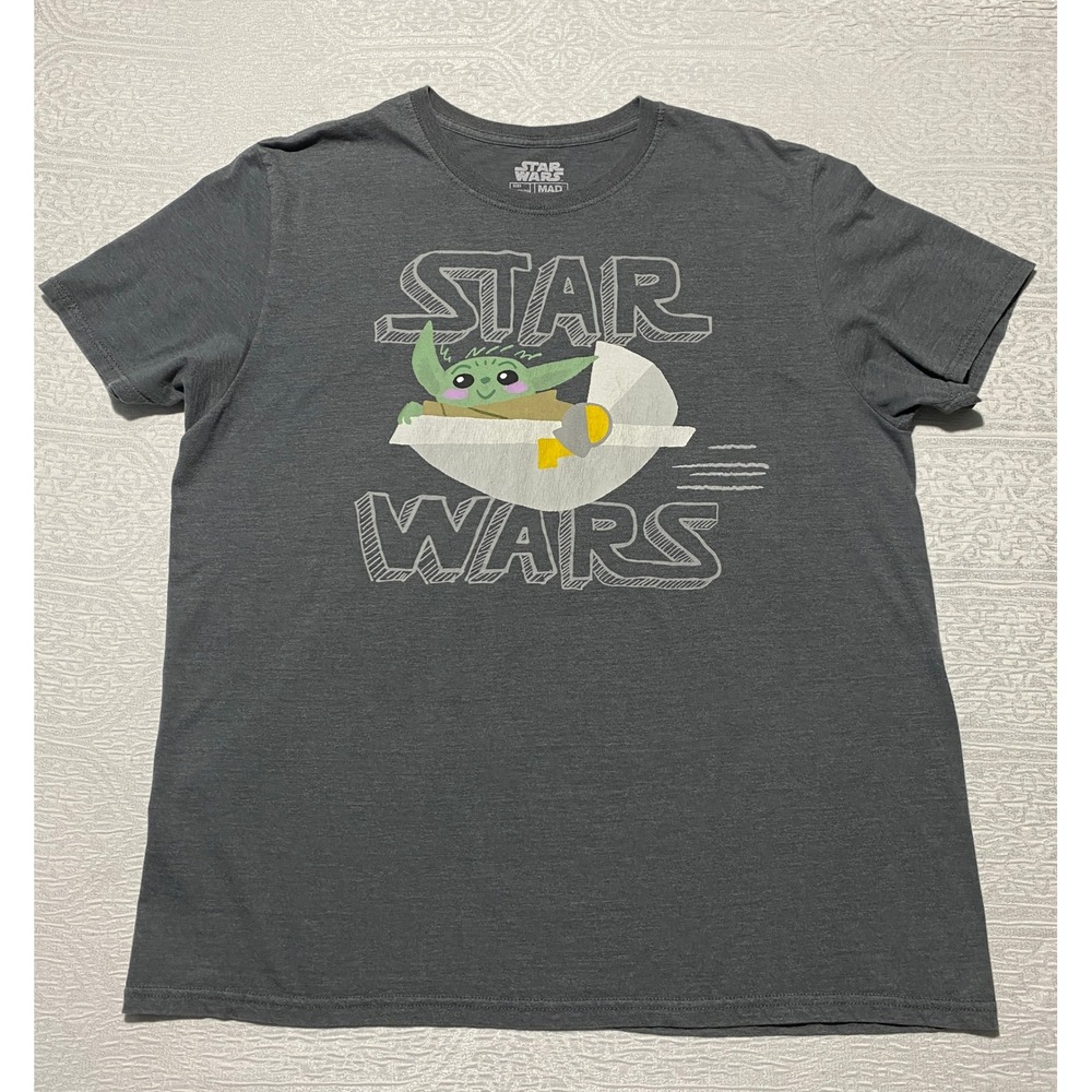 Star Wars Grogu Baby Yoda Graphic T-Shirt Charcoal Gray Mad Engine Mens XL